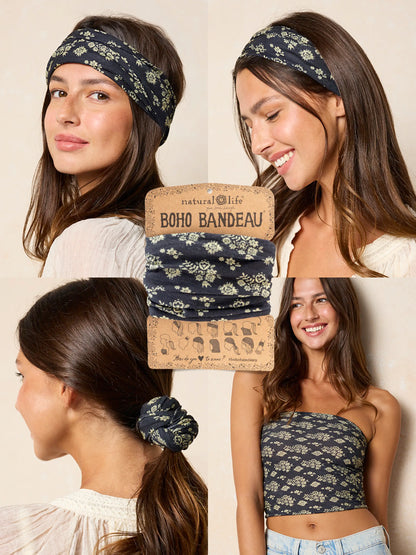 Full Boho Bandeau® Headband - Black Cluster Medallions