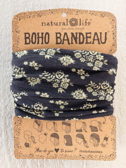 Full Boho Bandeau® Headband - Black Cluster Medallions